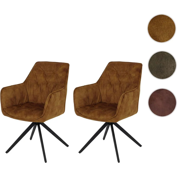 2er-Set Esszimmerstuhl HWC-L80, Küchenstuhl Armlehne drehbar Auto-Return Samt 440g/m² ~ Wildleder-Optik senfgelb – Bild 10