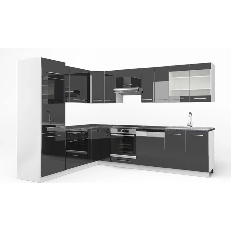 Eckküche Fame-Line Anthrazit Hochglanz/Weiß 287 x 60 cm , AP Anthrazit Vicco – Bild 1