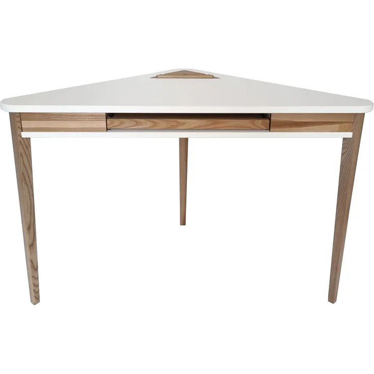 Ragaba Eckschreibtisch mit Tastaturauszug, MDF & Massives Eschenholz, 114x61 cm, Weiß