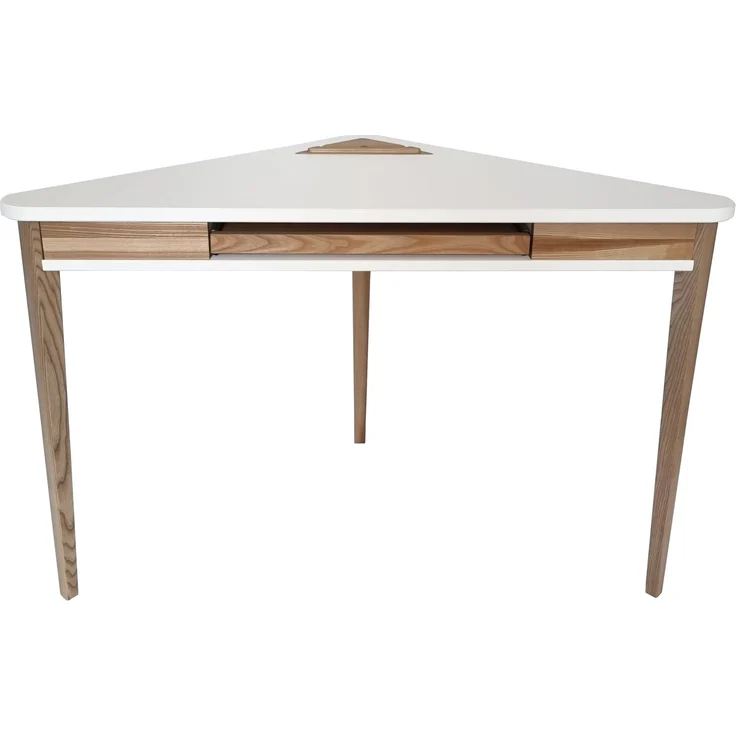 Ragaba Eckschreibtisch mit Tastaturauszug, MDF & Massives Eschenholz, 114x61 cm, Weiß – Bild 1