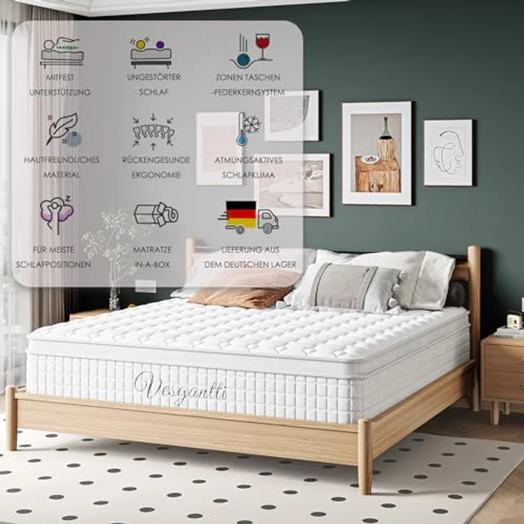 Vesgantti Hybridmatratze 120x200, H3 7-Zonen Druckentlastung Orthopädische Matratze, Taschenfederkernmatratze Oeko-TEX Zertifiziert, atmungsaktiv (30 cm Tight Top, weiß)‌ – Bild 5