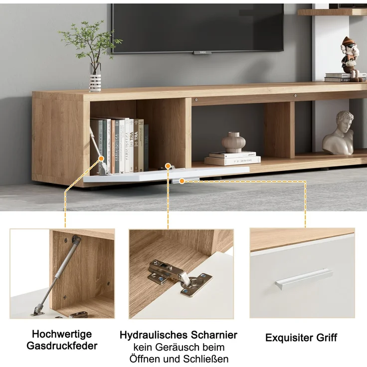 Home Wohnzimmer-Wandschrank, Wohnzimmermöbel-Set 180 x 33,5 x 151,5 cm, geeignet für Fernseher unter 60 Zoll, modernes Eichenweiß TV-Schrank,Lowboard,TV Wohnwand Set,Wohnzimmer Möbel Set--Weiß, Holz--180x33.5x151.5cm--YOUDENOVA – Bild 3