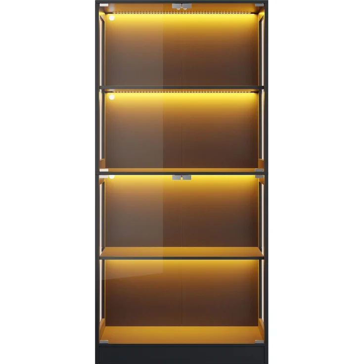 Merax 170 cm LED Vitrine, Glas Sammlungsvitrine Transparent, 4 Ebenen Stauraum, App-gesteuertes LED-Licht, Push-to-Open Türen, Vitrine für Figuren & Modelle, Schwarz – Bild 9