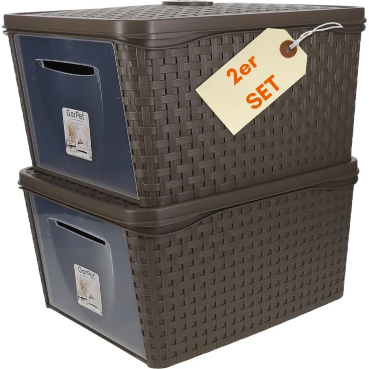 2er Set Aufbewahrungsbox mit Deckel Frontöffnung Schrank Organizer Stapelbox Kleiderschrank Korb mit Deckel Aufbewahrungskorb Aufbewahrung Badezimmer – Bild 1