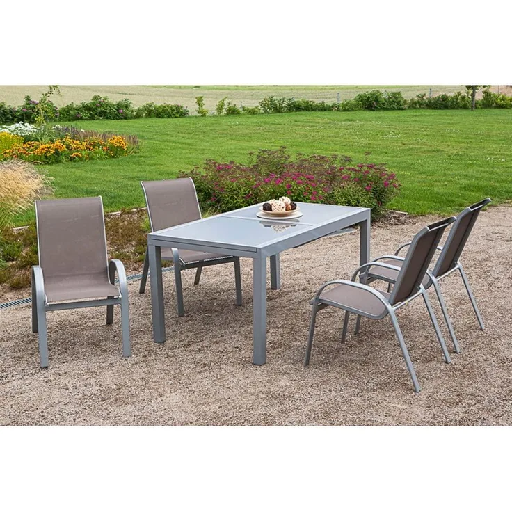 merxx Gartenmöbelset Essgruppe Amalfi Set 4 Personen, Stapelsessel & 140 (200) x 90 cm, taupe