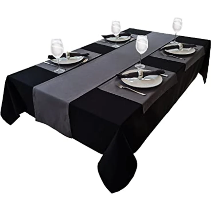 Hochwertige Tischdecke Tischwäsche aus 100% Baumwolle Kollektion Konzept, Farbe & Größe wählbar (Tischdecke - 150x300cm, Schwarz) – Bild 2