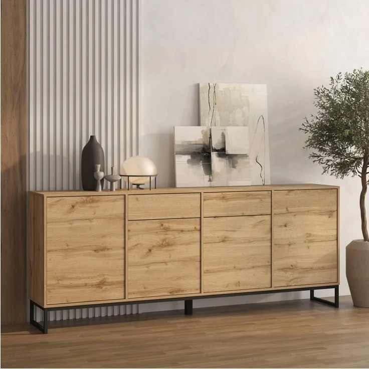 OTTO home Sideboard Loft, Breite 208,5 cm, grifflose Kommode 4 Türen/2 Schubkästen, Schubladenschrank mit viel Stauraum, Einlegeböden verstellbar – Bild 1