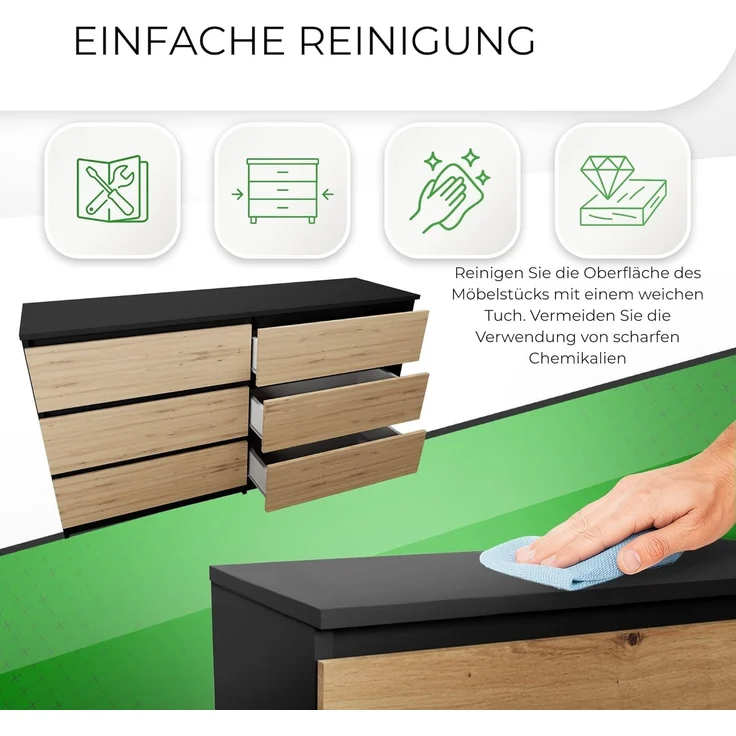 ibonto KOMMODE ANTHRAZIT / ARTISAN EICHE 40x138x75cm (H 75 x T 40 x B 138 cm) – Bild 6