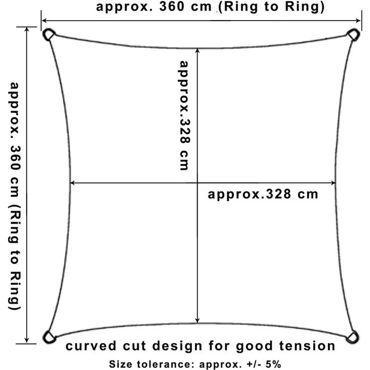 WOLTU Sonnensegel Sonnenschutz HDPE Windschutz UV Schutz Grau 3,6x3,6 m – Bild 3