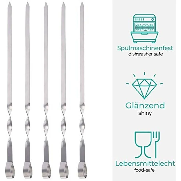 Praknu Grillspieß 12 Grillspieße Schaschlikspieße 40cm - Edelstahl Gehärtet (Set, 12-St, 12 Metallspieße aus Edelstahl rostfrei), aus Edelstahl 40cm, Fleischspieße für BBQ & Grill, Kebab Spieße – Bild 3