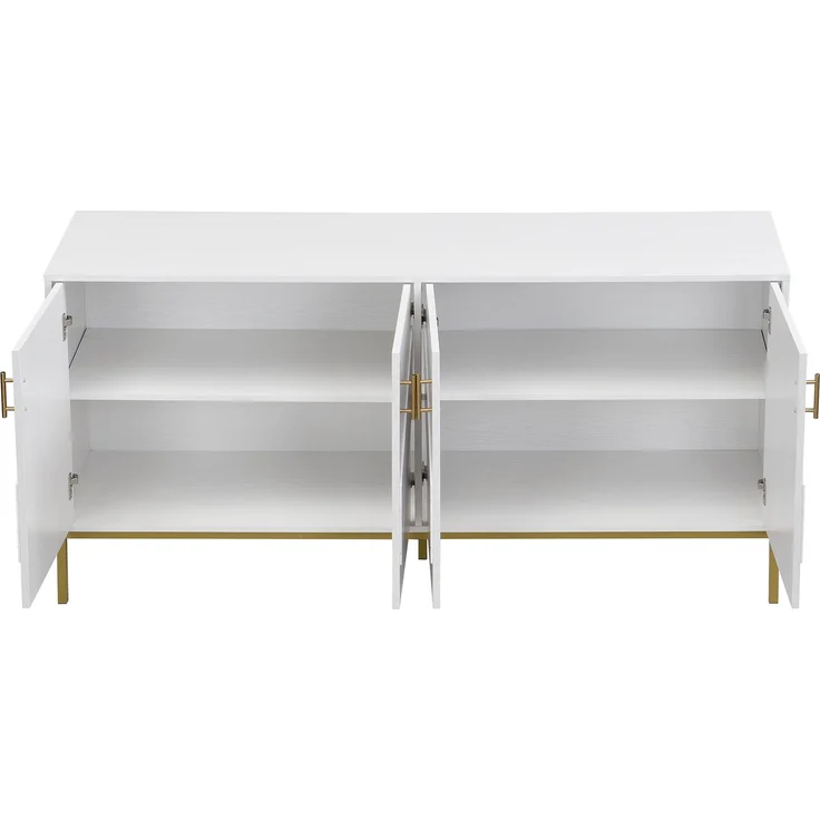ZUBALIYA Sideboard 160x40x80,5 cm, mit verstellbaren Einlegeböden, mit 4 Türen, aus MDF, Weiß / Holzfarben – Bild 22