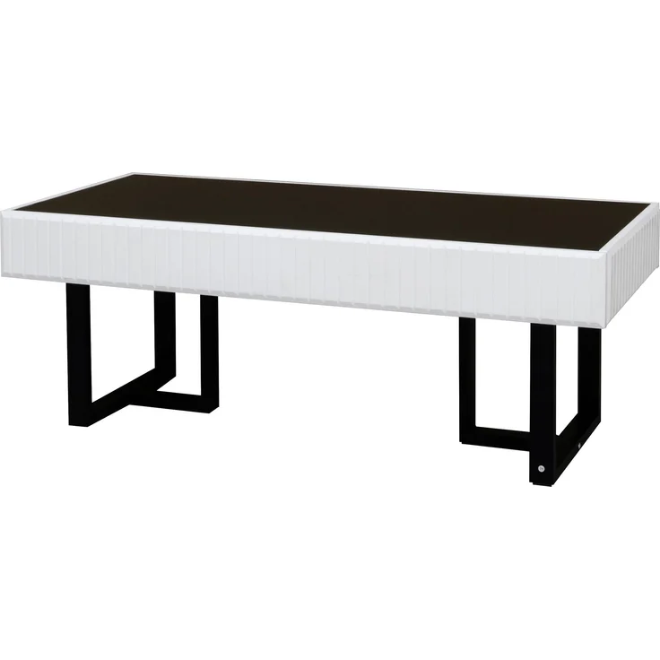 Couchtisch mit hochglänzender Tischplatte & Metallgestell, 110x50,5x41 cm, Schwarz/Weiß – Bild 8