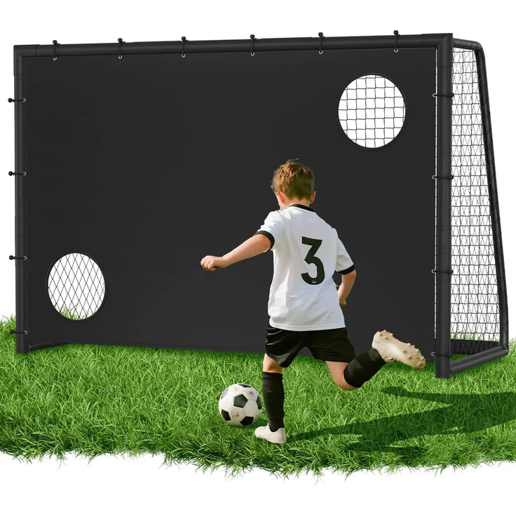 Eikuavons Fußballtor 300 x 200 x 120 cm – Großes Fußballtor aus Metall mit Torwand & Netz, für Garten, Training & Outdoor, Schwarz, Stahl, Schwarz – Bild 1