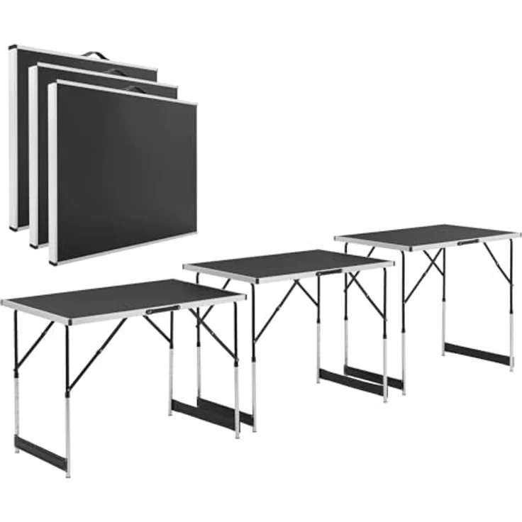 Juskys Multifunktionstisch 3 teilig - klappbar, höhenverstellbar - Alu Klapptisch 100x60 cm - Flohmarkt, Tapeziertisch, Campingtisch - Tisch Schwarz – Bild 2
