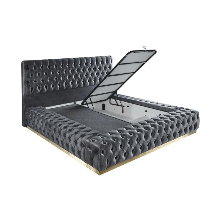 Schlafzimmer-Set "Liora" – Bett mit Bettkasten und Matratze, Nachttisch, Kommode-Anthrazit – Bild 5