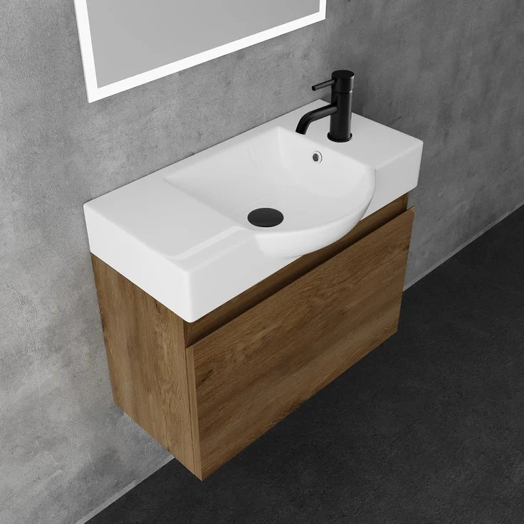 Alpenberger Badmöbel-Set Waschbecken mit Unterschrank 55 cm Breit, (Waschtischunterschrank, Badezimmerschrank Klein), Badschrank Hängend mit Badspiegel – Bild 3