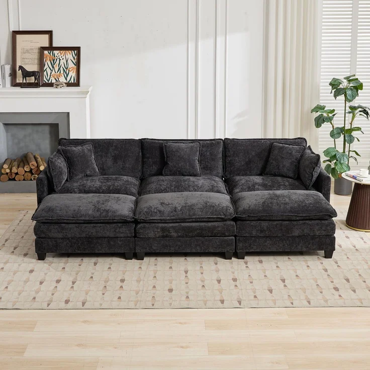 ZUBALIYA Sofa mit LED - Beleuchtung, mit Chenille - Bezug, mit Cordbezug, modular aufgebaut, aus Chenille, für Wohnzimmer und Apartments – Bild 16