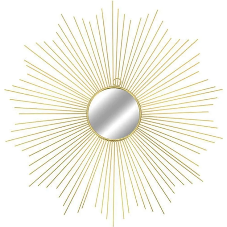 Hängespiegel Wandspiegel Dekospiegel Sonne Metall Gold Ø65cm – Bild 2