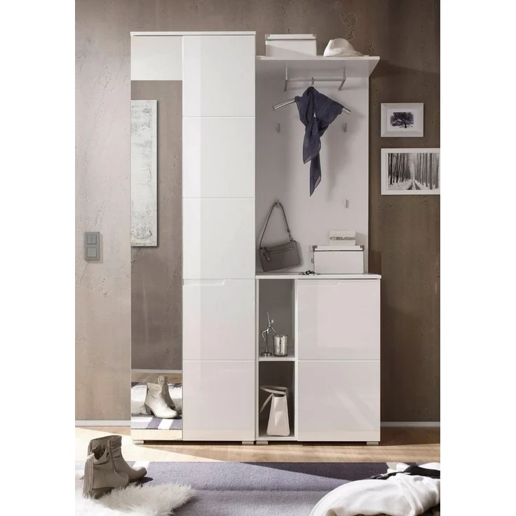 moebel-dich-auf Kompaktgarderobe SLICE (Garderobenschrank + Paneel + Schuhschrank, weiß / MDF weiß Hochglanz) 120 cm breit – Bild 2