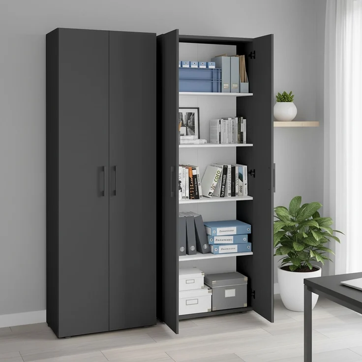 Bellamio 'Apol' Mehrzweckschrank, schwarz, 176x33x60 cm, Aktenschrank mit 5 höhenverstellbaren Ablagefächern – Bild 2