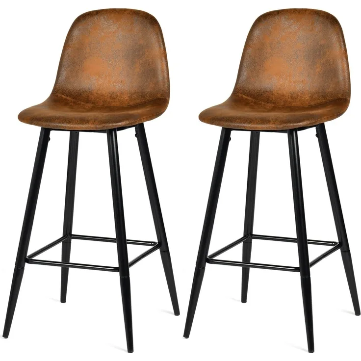 MEUBLE COSY Barhocker 2er Set Barstuhl Vintage mit Lehne und Fußstütze Sitzhöhe 76 cm aus Wildleder Metallbeine für Bar Bistro Café Küche, Kunstleder, Industrie-Design, Braun