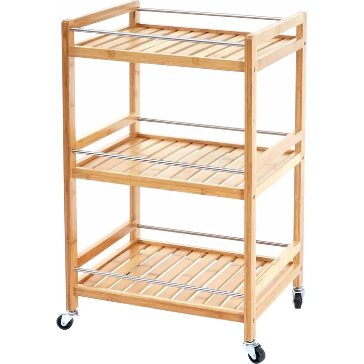 MCW Rollwagen D91, 3 Ebenen Bambus, 360° drehbar, praktische Ablagefläche, 76 cm hoch