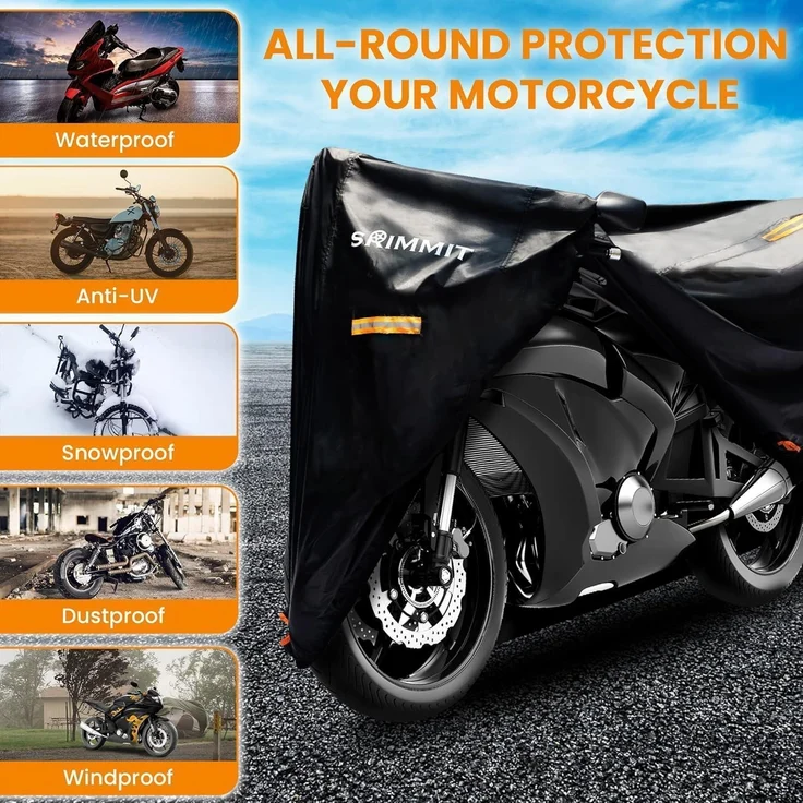 Motorrad Abdeckplane Winterfest Wasserdicht 420D Oxford-Stoff Kennzeichenfenster – Bild 5