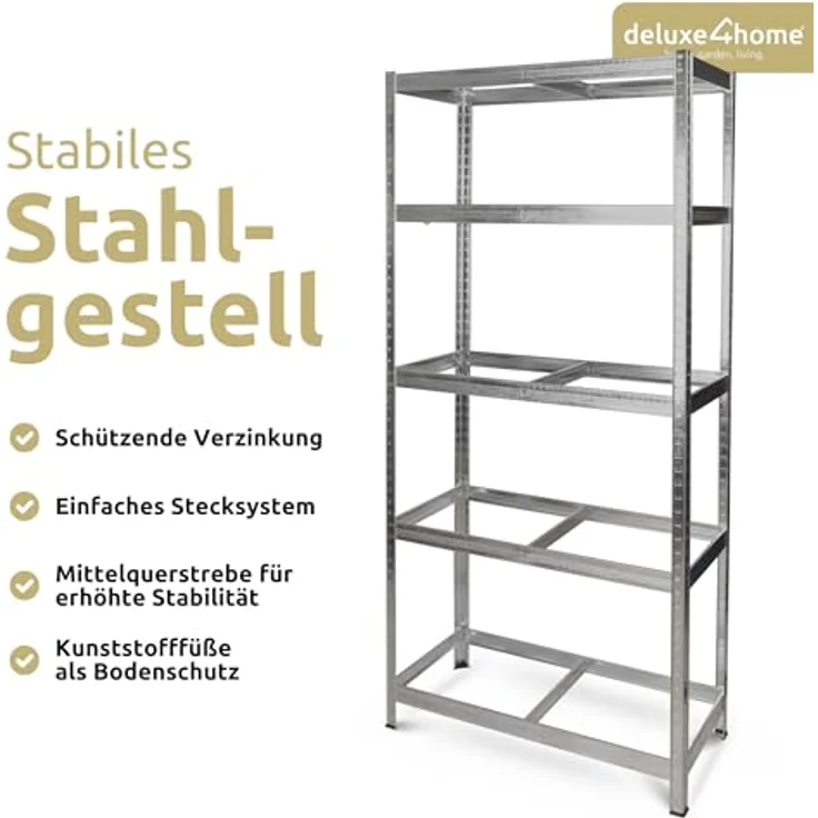 deluxe4home Schwerlastregal 2er Set Kellerregal verzinkt I 40x90x180 cm I Lagerregal bis 875kg – Bild 7