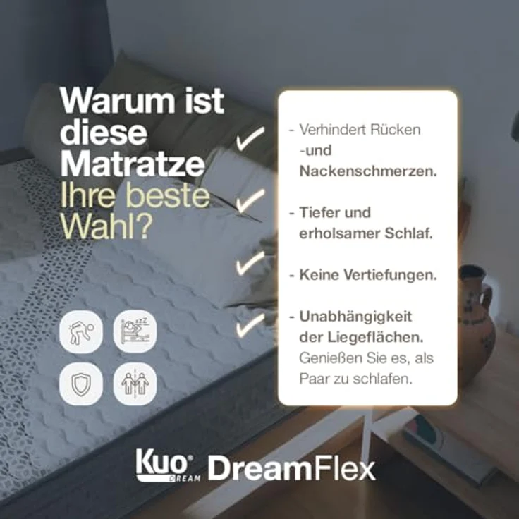 KUO Dream - DreamFlex Matratze | Viskoelastisch | Ergonomisch & Atmungsaktiv | Sommer-/Winterseite | Höhe 23 cm | Lendenwirbelstütze, 80x180 cm – Bild 7