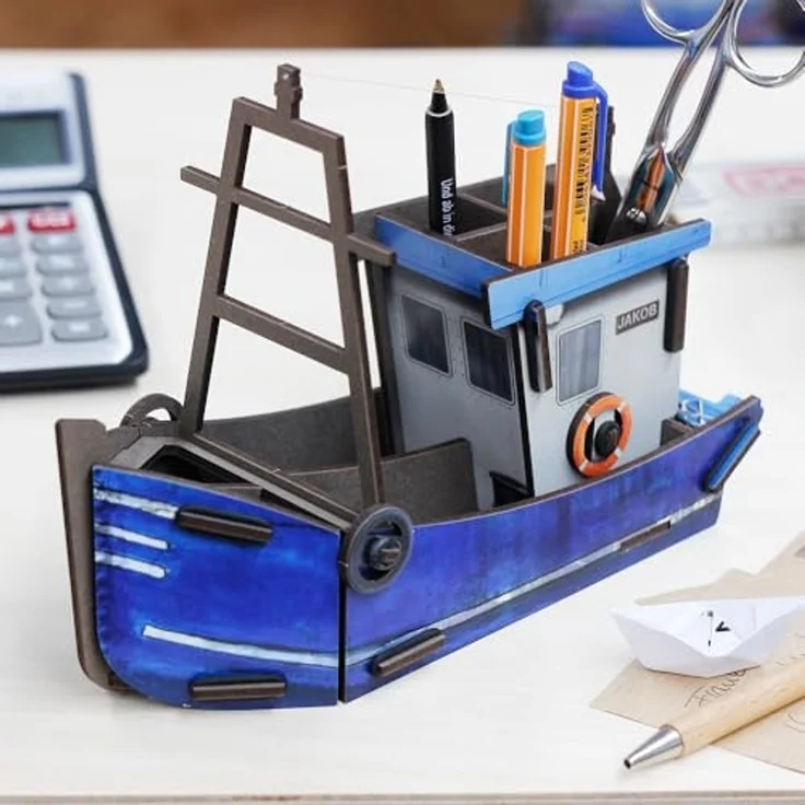 Werkhaus Stiftebox Fischkutter blau Stifte Köcher Halter WE2036 – Bild 2