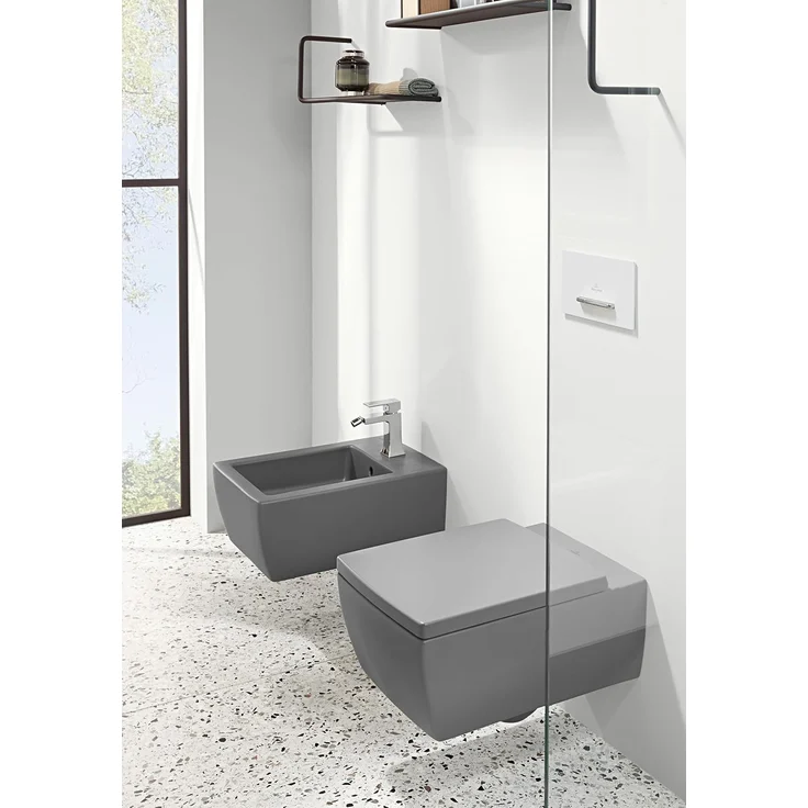 Villeroy & Boch Memento 2.0 WC-Sitz, Toilettendeckel mit Absenkautomatik, abnehmbarer Toilettensitz aus bruchsicherem Duroplast, Klodeckel Original Ersatzteil, rechteckig, Graphite, matt – Bild 8