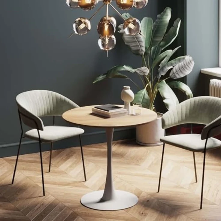Kare Design Tisch Schickeria, Braun, 80cm Durchmesser, Esstisch, Eichenholz Optik, Stahlgestell, Rund, Esszimmer – Bild 2