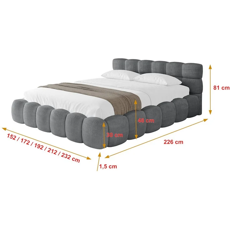 ALTDECOR Polsterbett LEYA-v1 (Polsterbett mit Bettkasten und Lattenrost, Boxbett ohne Matratze), Doppelbett mit Stauraum, Bett mit Kopfteil – Bild 4