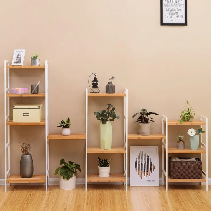 3-stöckiges Bambusregal für Badezimmer, Küche, Schlafzimmer, 45 x 31,5 x 80 cm, natürliche Maserung und weiß BCB73Y – Bild 5