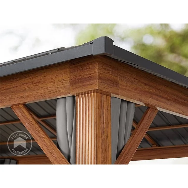 Gartenpavillon 3x4 m Holzoptik, Stahldach Hardtop 4 Seitenteile in grau – Bild 4