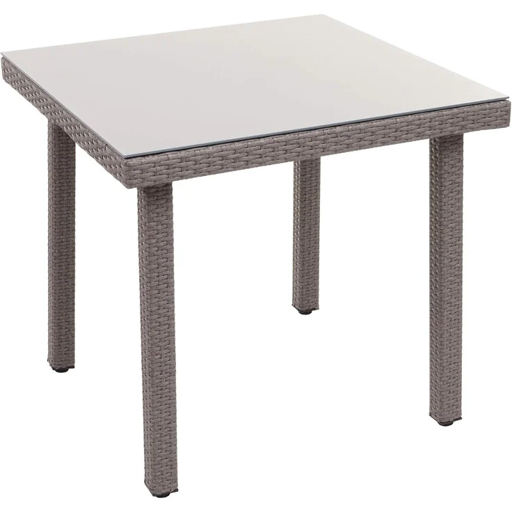 Poly-Rattan Gartentisch Cava, Esstisch Beistelltisch Tisch mit Glasplatte, 80x80cm ~ grau – Bild 1