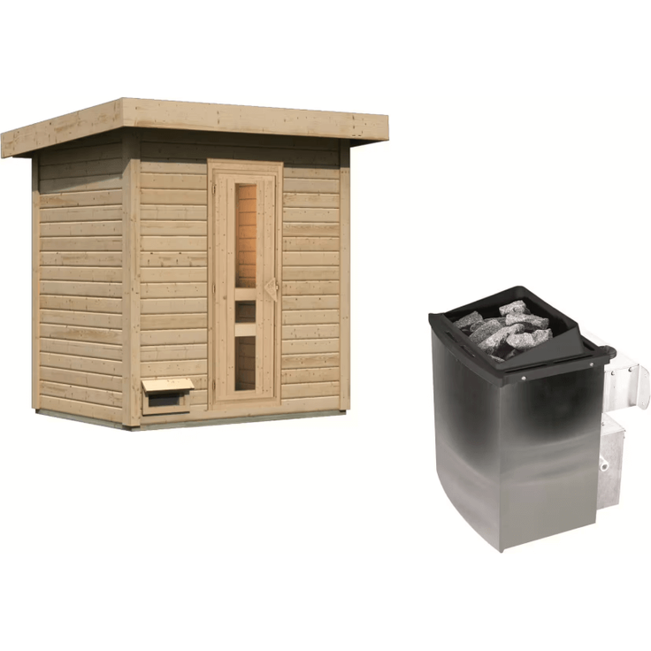 Karibu Sauna Hytti 1 naturbelassen mit 9 kW Ofen mit integrierter Steuerung – Bild 2