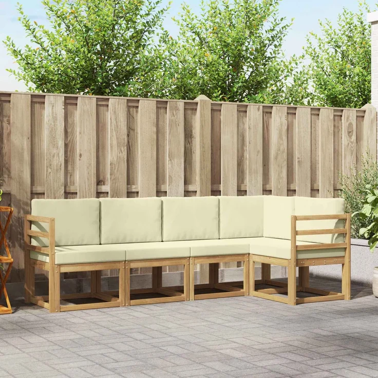 vidaXL Outdoor-Sofagarnitur 5 stk. 5-Sitzer Weiß und Creme 3387614 – Bild 1