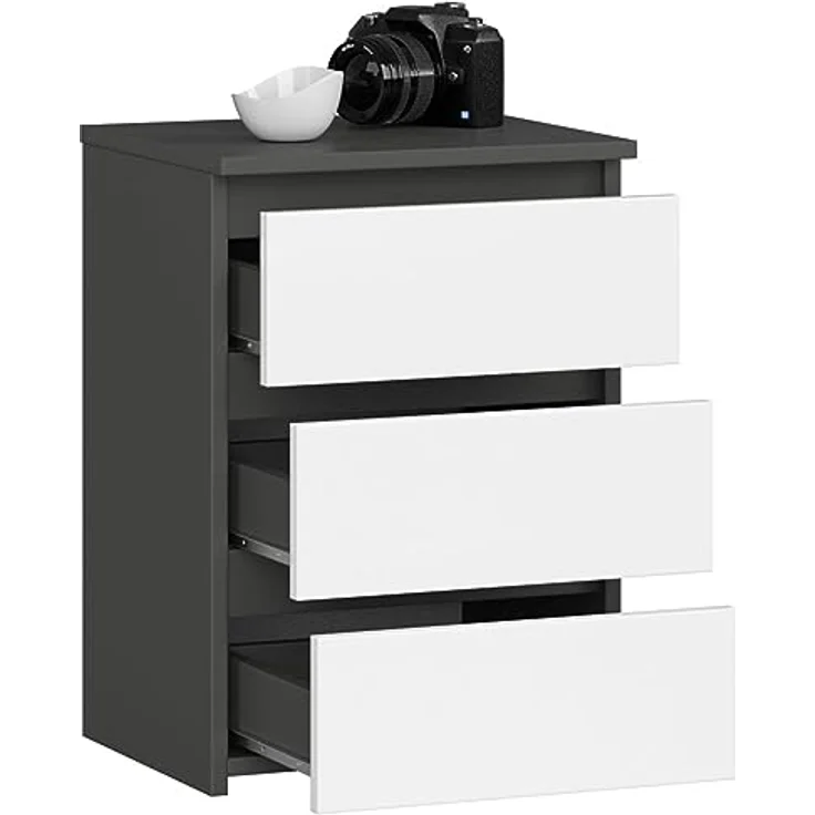 Home Collective Kommode 40 cm breit Holz Highboard Sideboard für Flur Schlafzimmer Wohnzimmer (Mehrzweckschrank Schrank schmal Kommode Schlafzimmer mit Schubladen), Kinderzimmer Organizer, 57 cm hoch mit 3 Schubladen graphit-weiß – Bild 5