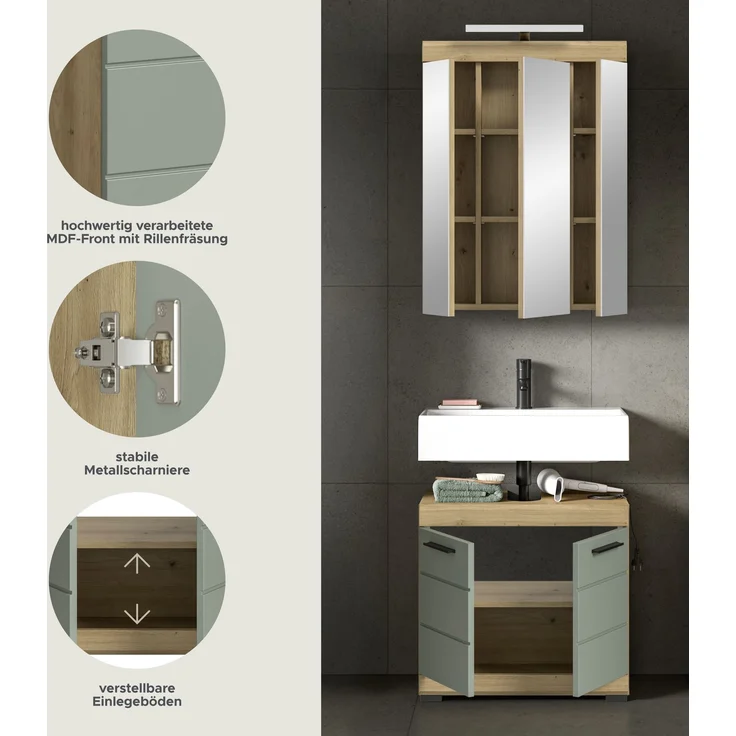 Xonox Scout Badkombination (B/H/T: 60x191x34 cm) in Salbei und Artisan Eiche Nachbildung – Bild 8