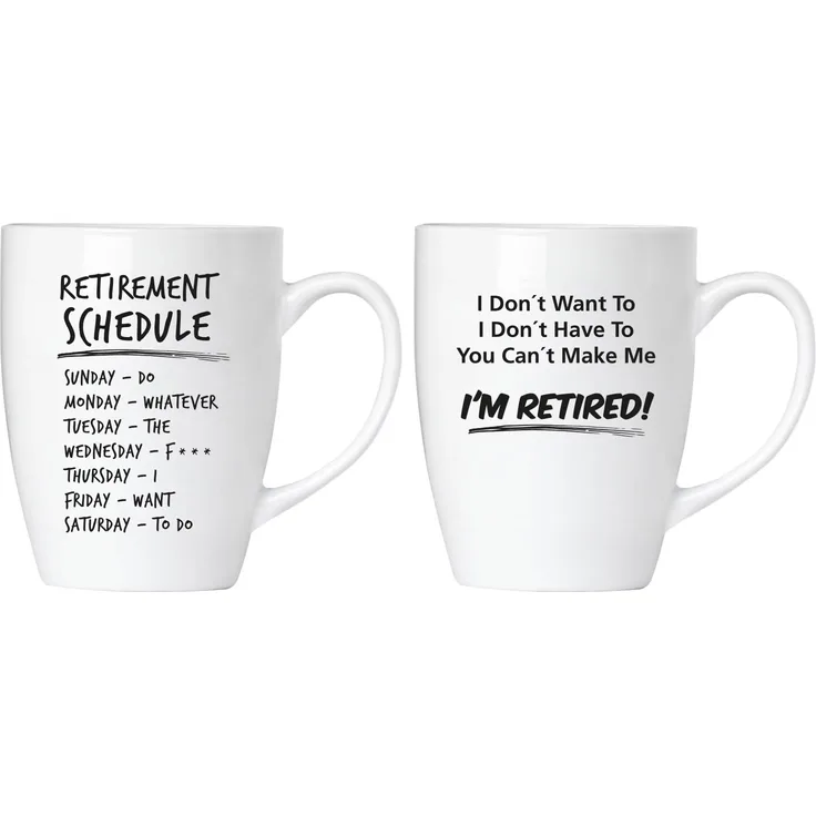Retirement schedule Tassen Set aus Keramik - Grußkarte und Geschenkpackung
