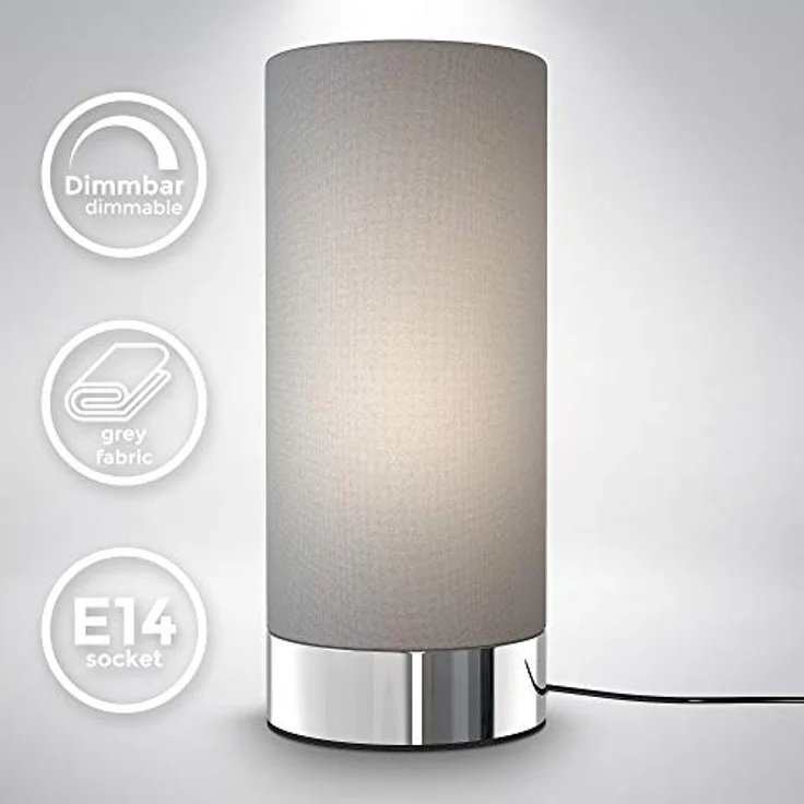 Tischleuchte Stoff Touchlampe dimmbar Nachttisch Schreibtisch Wohnzimmer grau – Bild 4