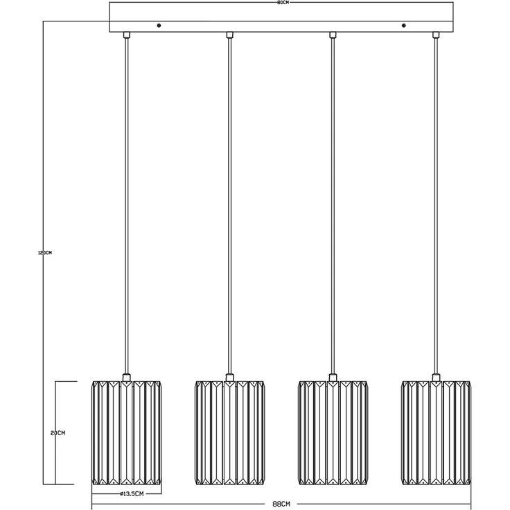 Hängeleuchte, 4-Flammig, Holzoptik, Kristall rauch, L 88 cm – Bild 10