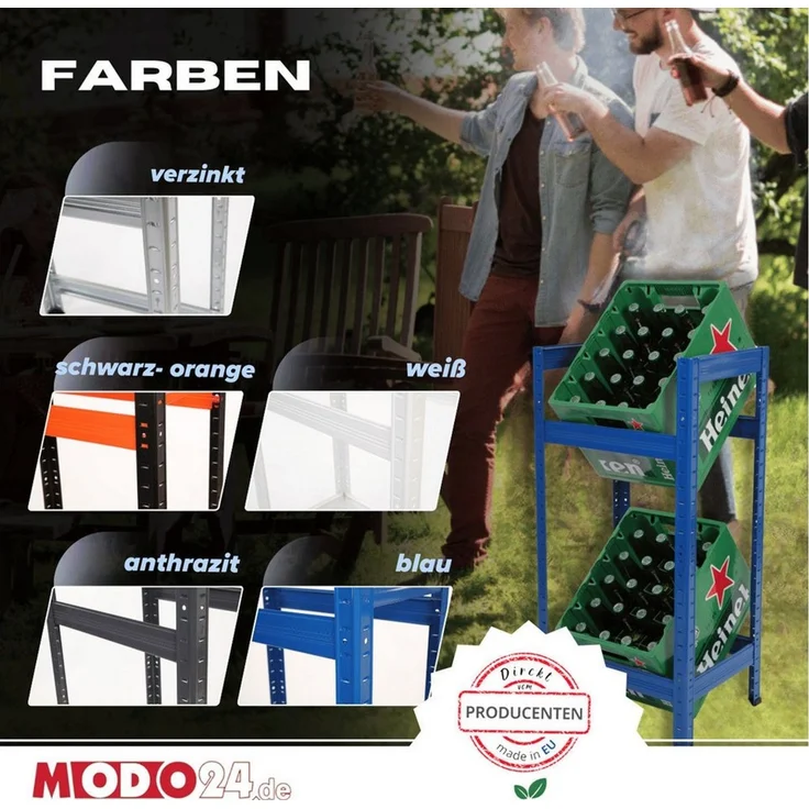 Modo24 Kastenständer Helios Kistenregal Metall, Kellerregal für 2-3 Kisten, Lagerregal, Getränkeregal Stabil Kistenständer Freistehend, Kistenhalter, 5 Farben – Bild 3