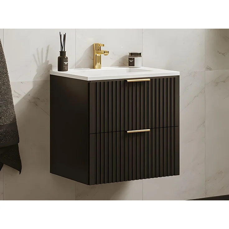 Vente-unique - ZEVARA Waschbeckenmöbel Holz, PlatteKeramik Schwarz - B 46 cm x H 57 cm x L 60 cm – Bild 2