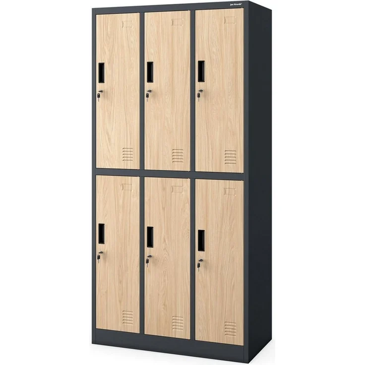 Jan Nowak Umkleideschrank Metall, Spindschrank mit 6 Fächern, abschließbar | Personalschrank mit 6 abschließbaren Abteilen, Kleiderstangen, Lüftung, Namensschildhaltern, Wandmontage, 185 x 90 x 45 cm – Bild 2