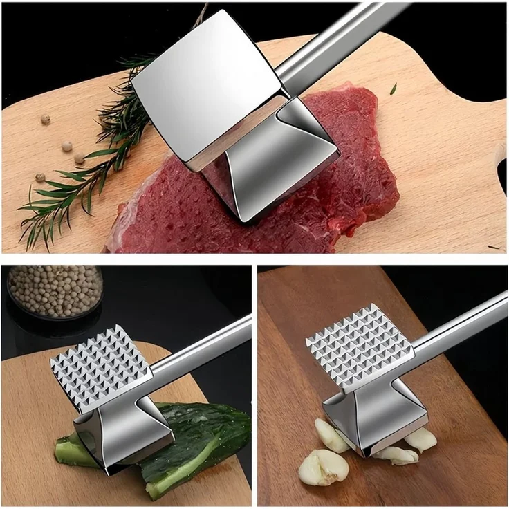 FOUORTUNATE-BEE Fleischklopfer Fleischklopfer Edelstahl doppelseitig Küchenhammer für Fleisch, Küchen Fleischhammer für Steak Hähnchen BBQ Grill Zartmacher – Bild 4