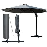 BRAST Alu Sonnenschirm Ampelschirm Ø360cm Grau + Schützhülle UV-Schutz 80+ wasserabweisend mit Kurbelvorrichtung drehbar schwenkbar & höhenverstellbar