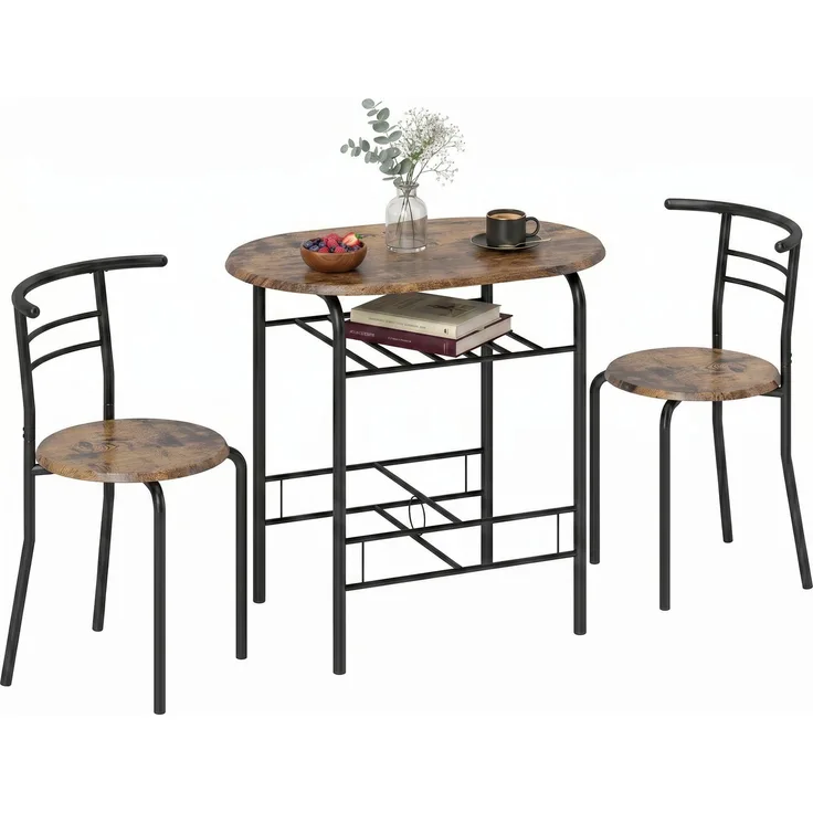 HOMCOM Essgruppe, MDF, Metall, Rustikal-Braun, 80L x 52B x 76H cm