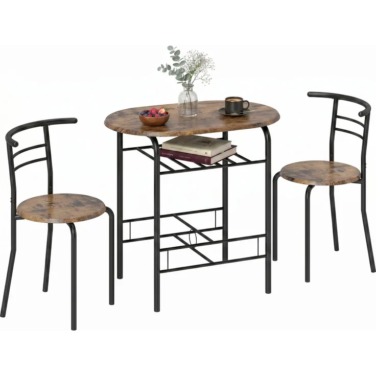 HOMCOM Essgruppe, MDF, Metall, Rustikal-Braun, 80L x 52B x 76H cm – Bild 1